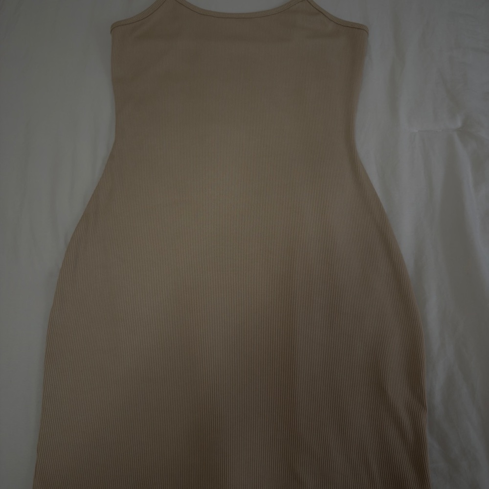 Sleeveless Tan Ribbed Dress